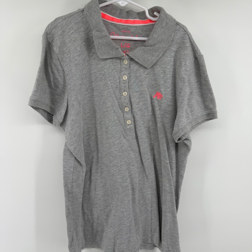 Aeropostale Womens Gray Pink A87‎ Logo Stretch Cotton Polo Shirt Large L L/G